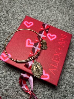Alex and Ani Gold-Tone St. Mary Medal Charm Bangle Bracelet